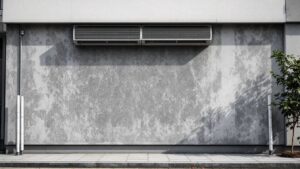 Une climatisation murale en marche diffuse un air humide près d’un évacuation discrète, avec un filtre visible en façade.